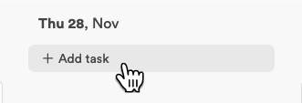 The Add task button under the Thu 28, Nov column, with the pointer over it