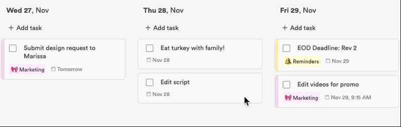 A task being dragged from one day column to another on the planner board