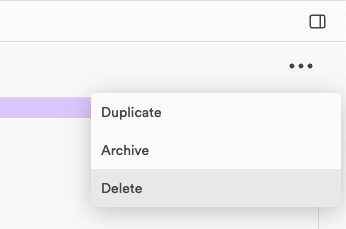 The three-dot menu at the top right of a project page, open on Duplicate, Archive and Delete