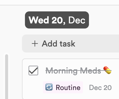 The column for Wed 20, Dec, with the Add task button above a completed task